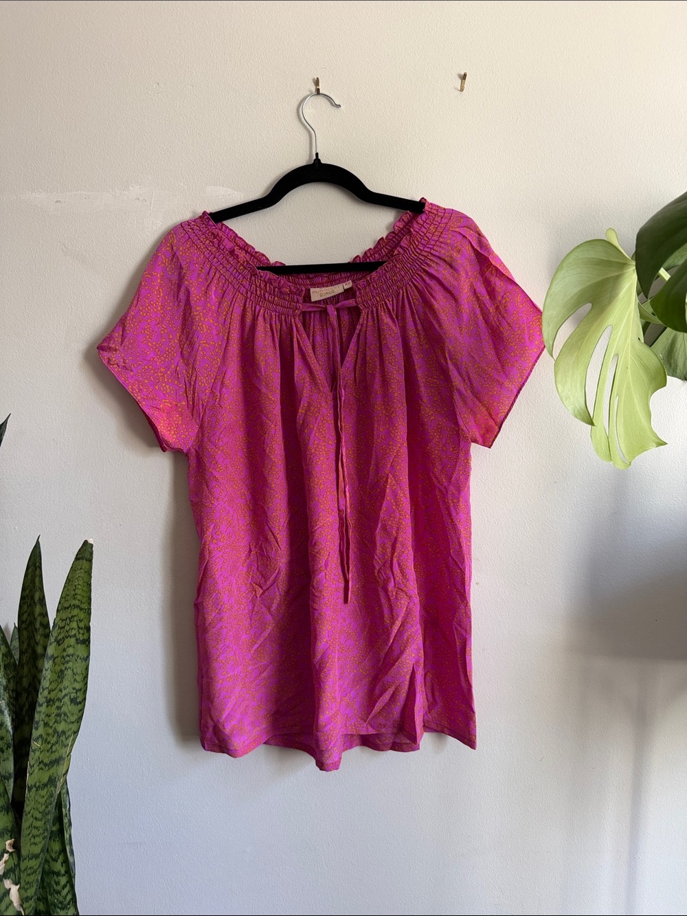 Silk Bright Pink Off-Shoulder Peasant Top